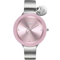 Liana Pink Kadın Saat – Oversize Cam Kadran & Kalp Charm